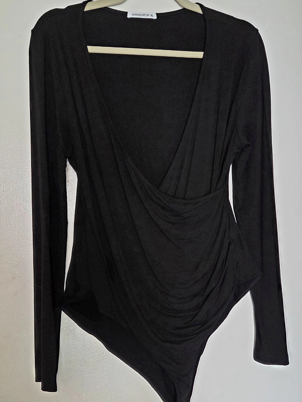 MangoPOP Black Long-Sleeve Wrap style Bodysuit